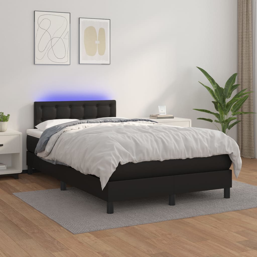 Boxspring met matras en LED kunstleer zwart 120x200 cm is nu te koop bij PeponiXL, paradijselijk wonen!