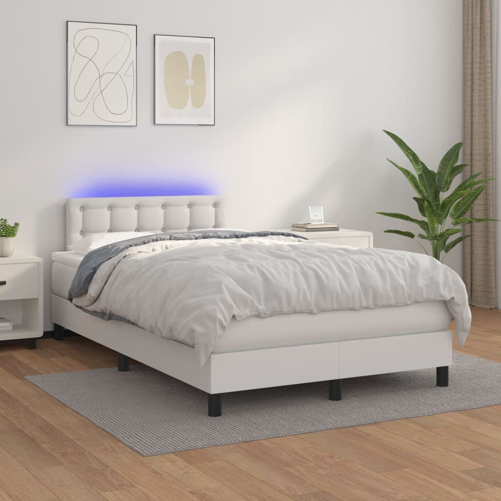 Boxspring met matras en LED kunstleer wit 120x200 cm is nu te koop bij PeponiXL, paradijselijk wonen!