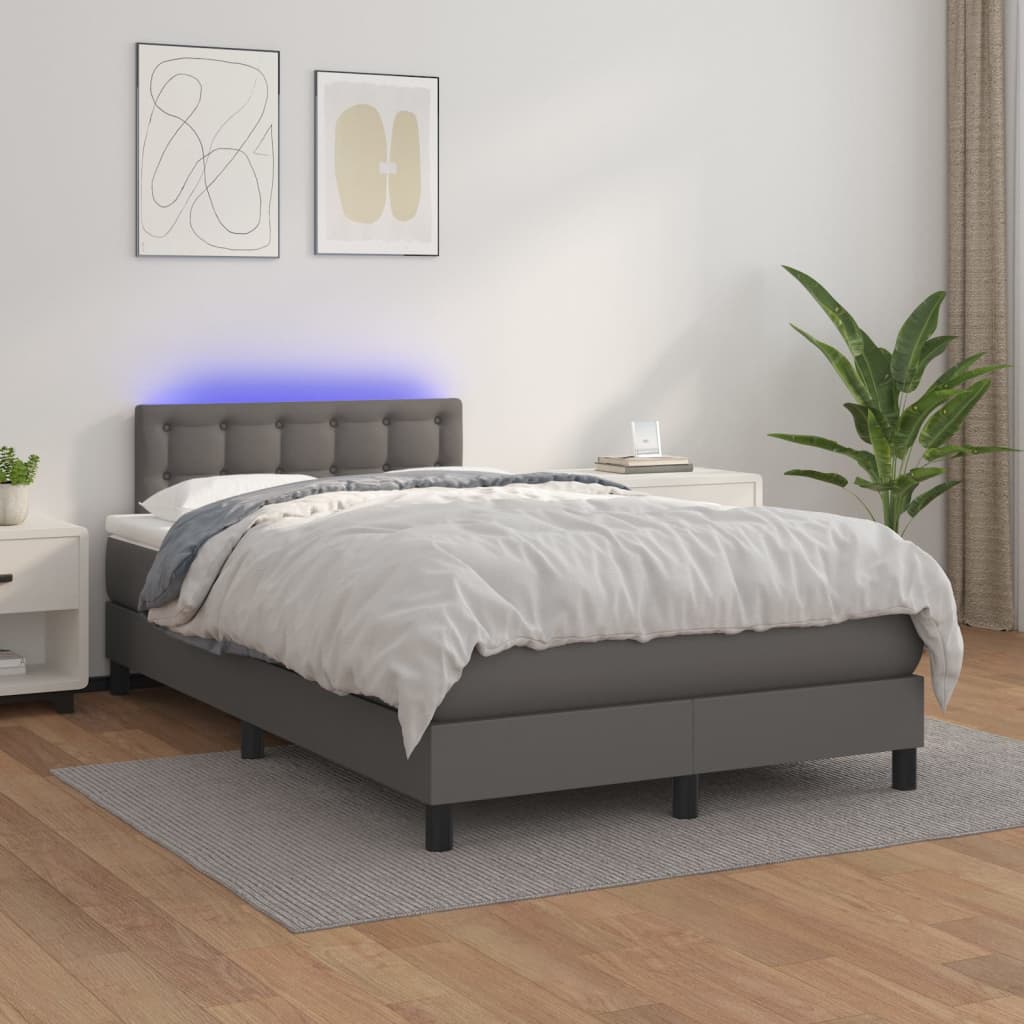 Boxspring met matras en LED kunstleer grijs 120x200 cm is nu te koop bij PeponiXL, paradijselijk wonen!