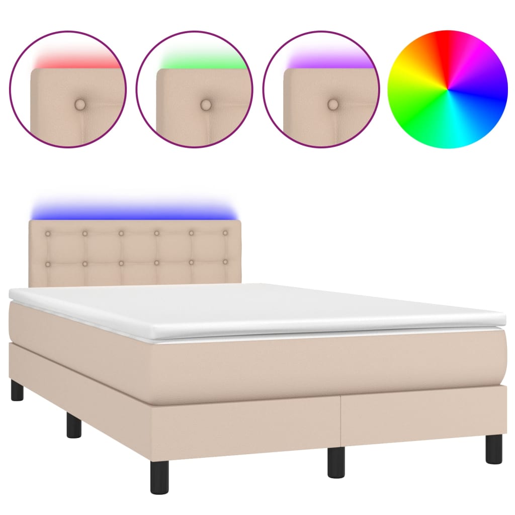 Boxspring met matras en LED kunstleer cappuccinokleur 120x200cm is nu te koop bij PeponiXL, paradijselijk wonen!