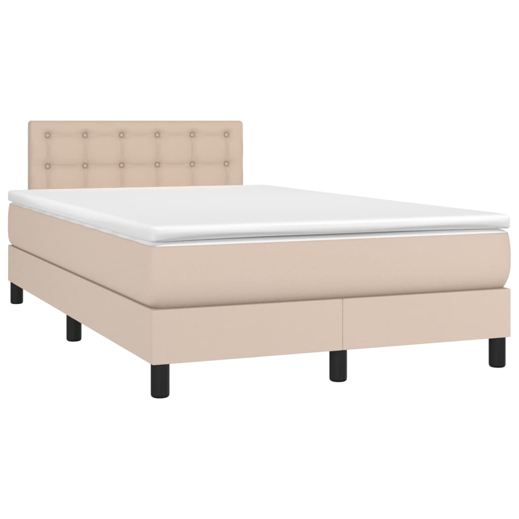 Boxspring met matras en LED kunstleer cappuccinokleur 120x200cm is nu te koop bij PeponiXL, paradijselijk wonen!