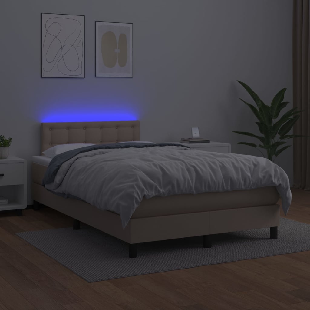 Boxspring met matras en LED kunstleer cappuccinokleur 120x200cm is nu te koop bij PeponiXL, paradijselijk wonen!