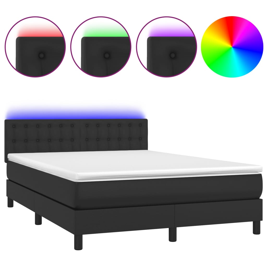 Boxspring met matras en LED kunstleer zwart 140x190 cm is nu te koop bij PeponiXL, paradijselijk wonen!