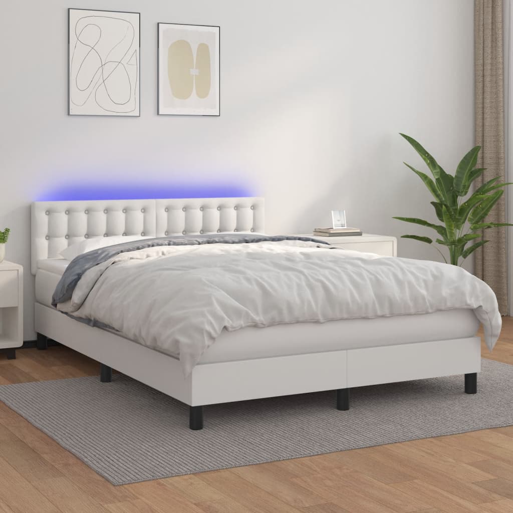Boxspring met matras en LED kunstleer zwart 140x190 cm is nu te koop bij PeponiXL, paradijselijk wonen!