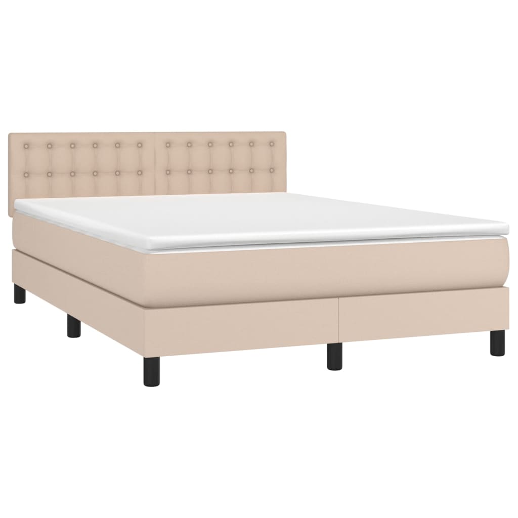 Boxspring met matras en LED kunstleer cappuccinokleur 140x190cm is nu te koop bij PeponiXL, paradijselijk wonen!