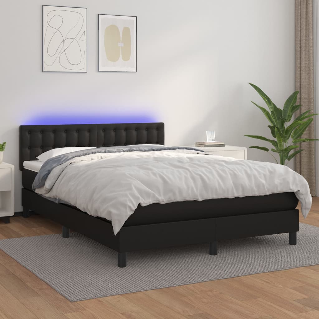 Boxspring met matras en LED kunstleer zwart 140x200 cm is nu te koop bij PeponiXL, paradijselijk wonen!