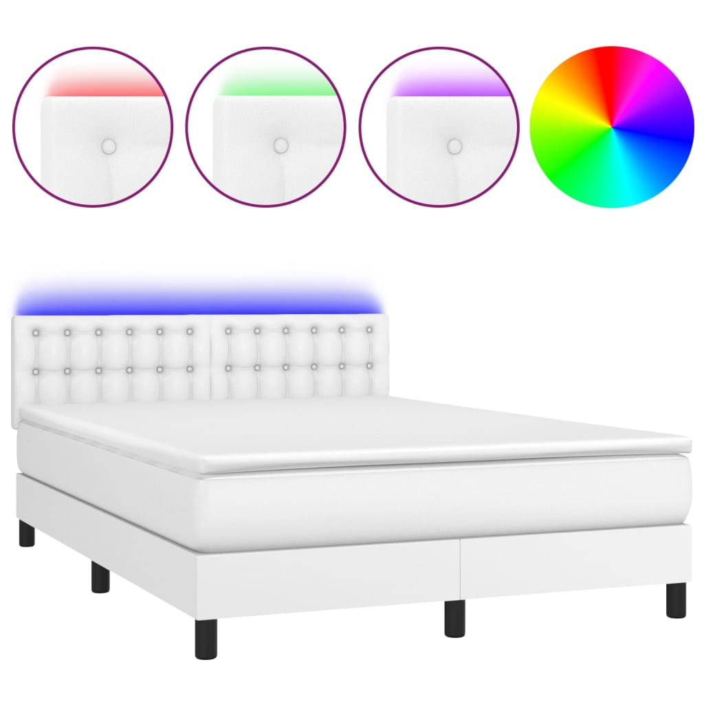 Boxspring met matras en LED kunstleer wit 140x200 cm is nu te koop bij PeponiXL, paradijselijk wonen!