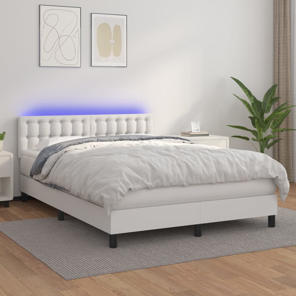 Boxspring met matras en LED kunstleer wit 140x200 cm is nu te koop bij PeponiXL, paradijselijk wonen!