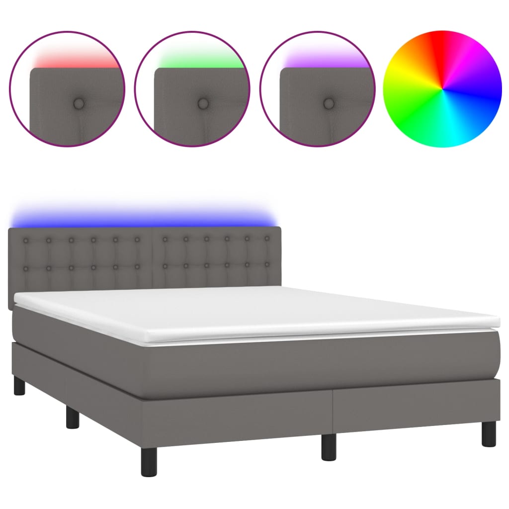 Boxspring met matras en LED kunstleer grijs 140x200 cm is nu te koop bij PeponiXL, paradijselijk wonen!