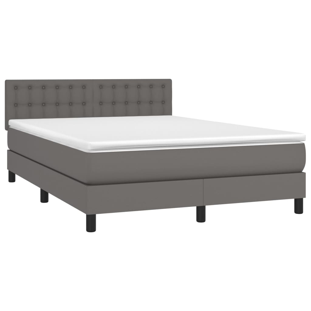 Boxspring met matras en LED kunstleer grijs 140x200 cm is nu te koop bij PeponiXL, paradijselijk wonen!