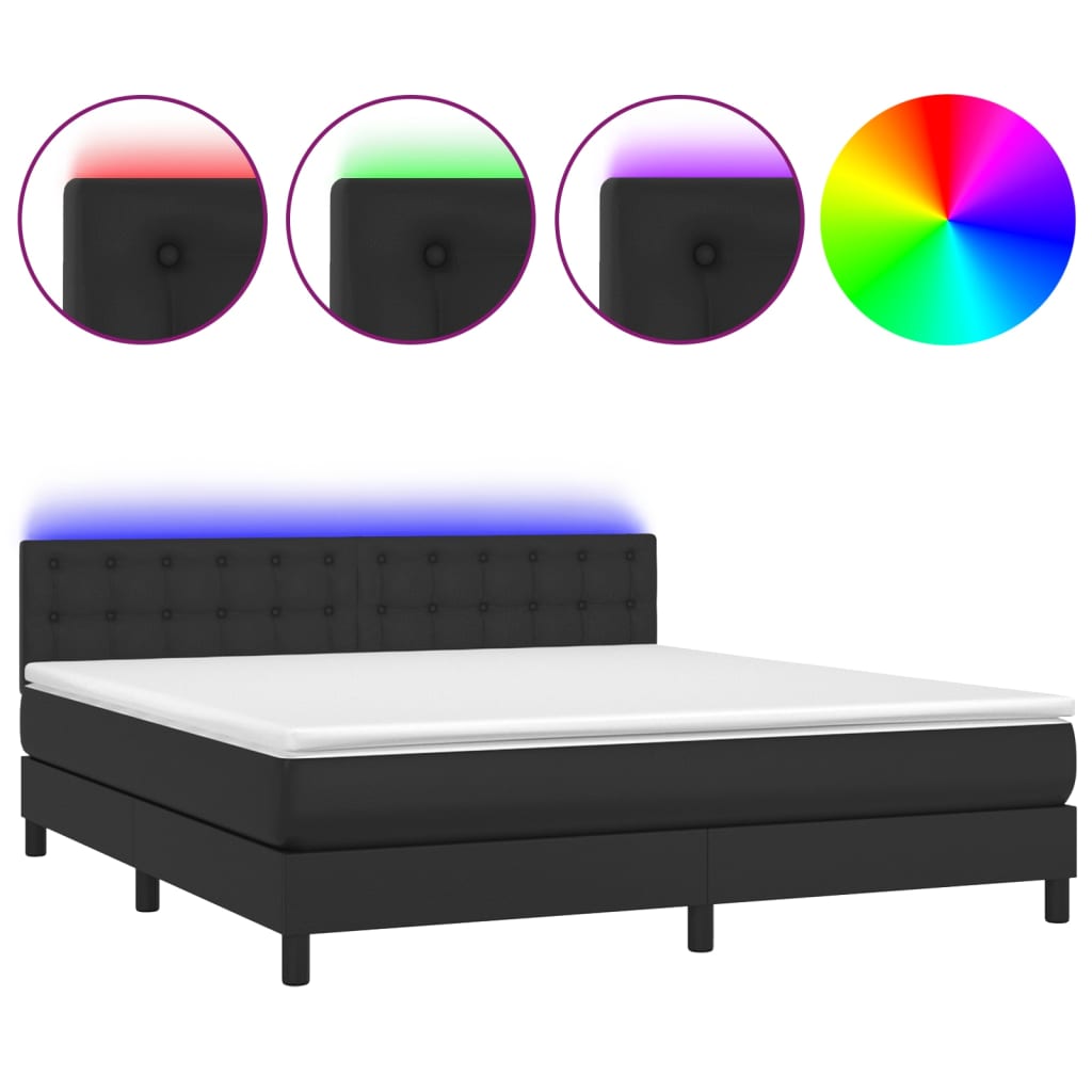 Boxspring met matras en LED kunstleer zwart 160x200 cm is nu te koop bij PeponiXL, paradijselijk wonen!