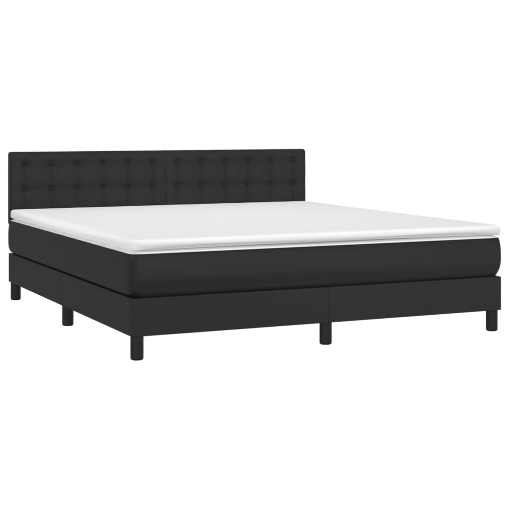 Boxspring met matras en LED kunstleer zwart 160x200 cm is nu te koop bij PeponiXL, paradijselijk wonen!