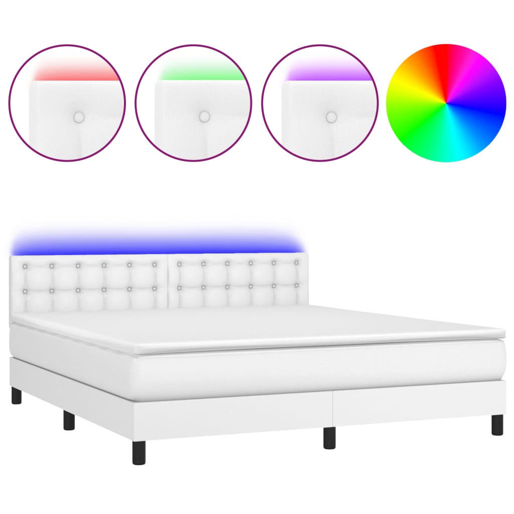 Boxspring met matras en LED kunstleer wit 160x200 cm is nu te koop bij PeponiXL, paradijselijk wonen!