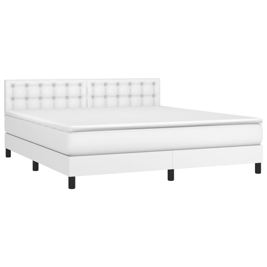 Boxspring met matras en LED kunstleer wit 160x200 cm is nu te koop bij PeponiXL, paradijselijk wonen!