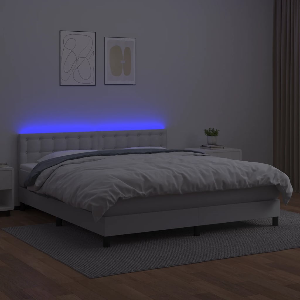 Boxspring met matras en LED kunstleer wit 160x200 cm is nu te koop bij PeponiXL, paradijselijk wonen!