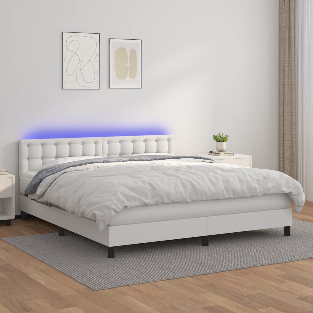 Boxspring met matras en LED kunstleer wit 160x200 cm is nu te koop bij PeponiXL, paradijselijk wonen!
