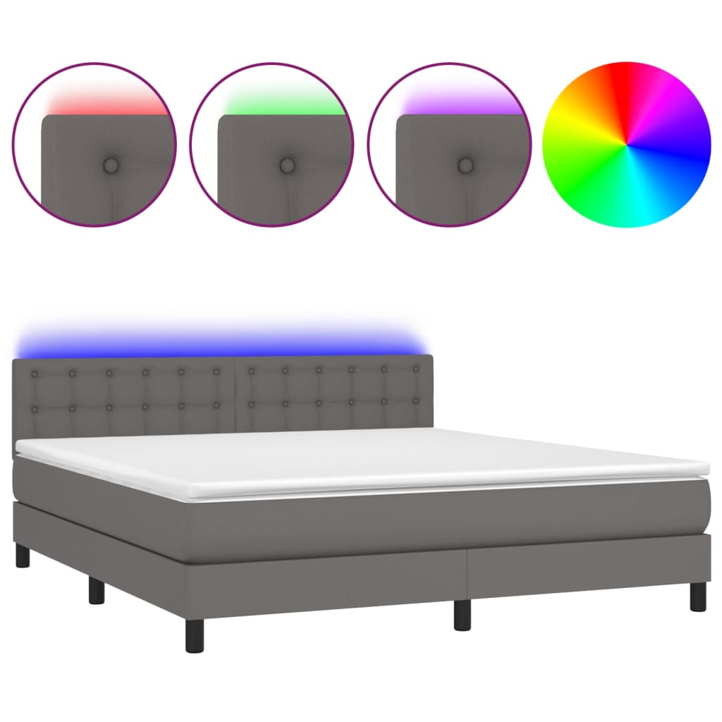Boxspring met matras en LED kunstleer grijs 160x200 cm is nu te koop bij PeponiXL, paradijselijk wonen!