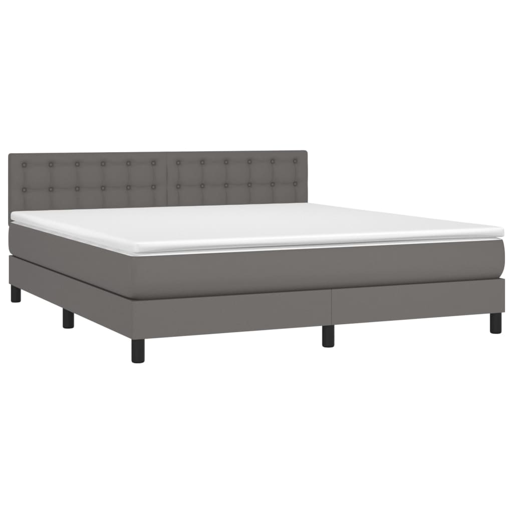 Boxspring met matras en LED kunstleer grijs 160x200 cm is nu te koop bij PeponiXL, paradijselijk wonen!