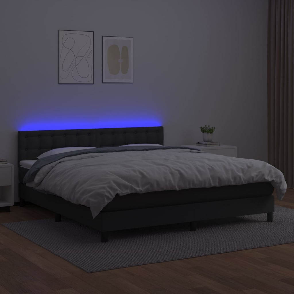 Boxspring met matras en LED kunstleer zwart 180x200 cm is nu te koop bij PeponiXL, paradijselijk wonen!