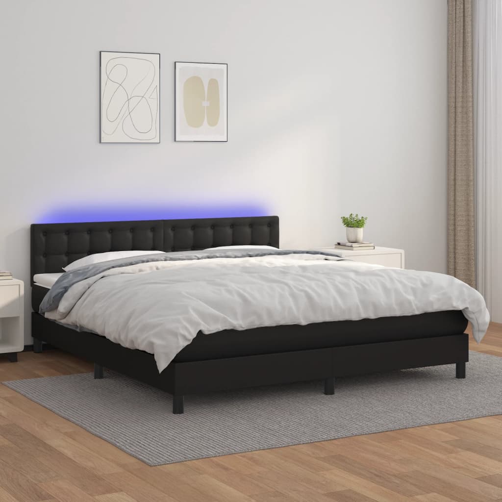 Boxspring met matras en LED kunstleer zwart 180x200 cm is nu te koop bij PeponiXL, paradijselijk wonen!