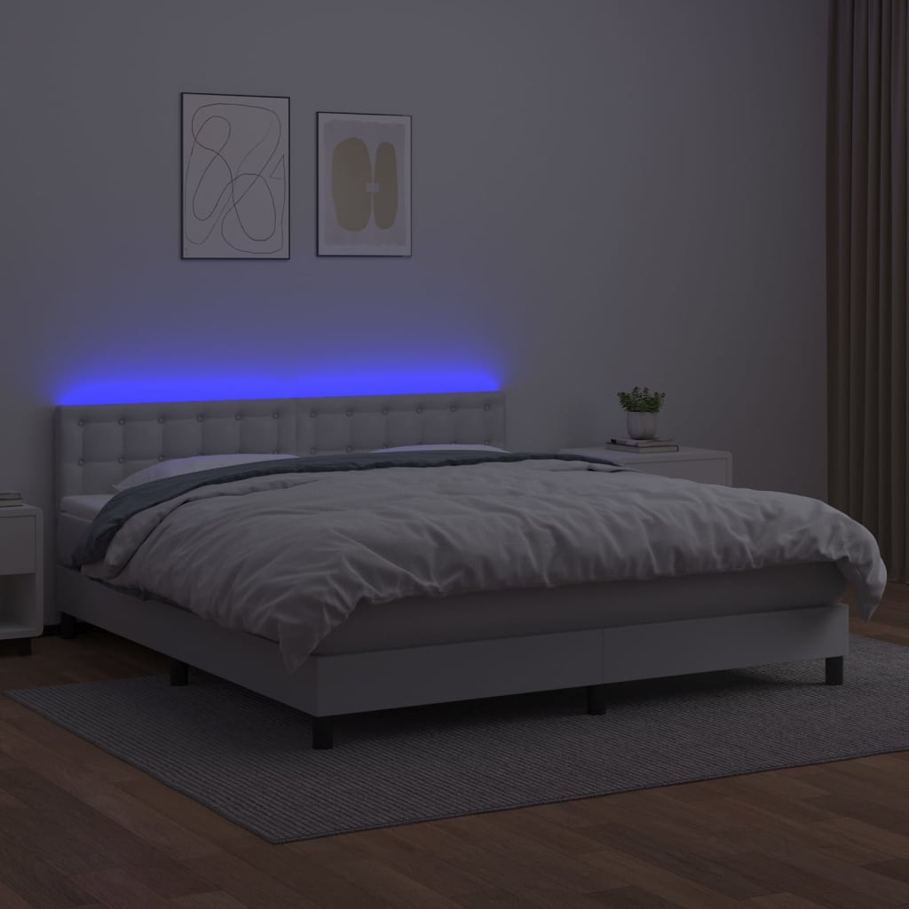 Boxspring met matras en LED kunstleer wit 180x200 cm is nu te koop bij PeponiXL, paradijselijk wonen!