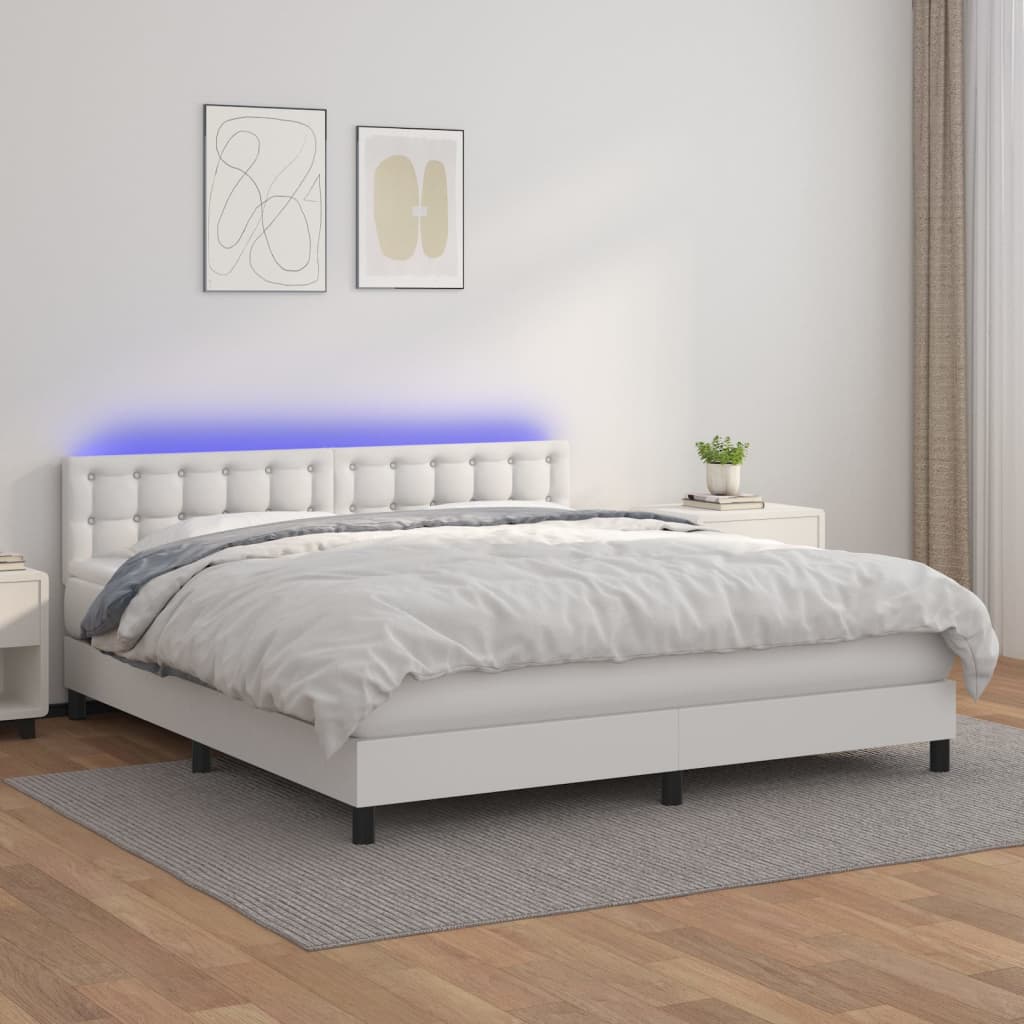 Boxspring met matras en LED kunstleer wit 180x200 cm is nu te koop bij PeponiXL, paradijselijk wonen!