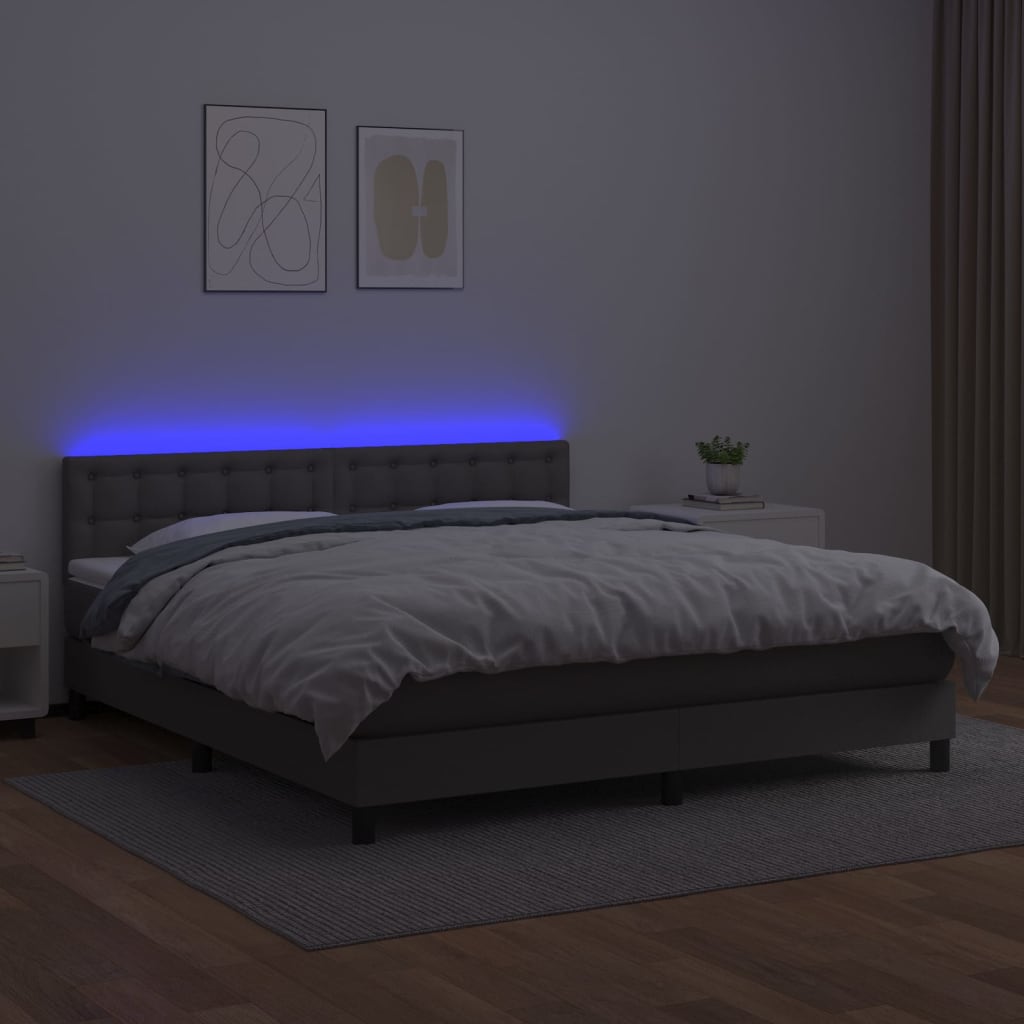 Boxspring met matras en LED kunstleer grijs 180x200 cm is nu te koop bij PeponiXL, paradijselijk wonen!