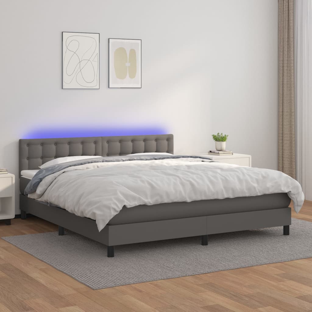 Boxspring met matras en LED kunstleer grijs 180x200 cm is nu te koop bij PeponiXL, paradijselijk wonen!