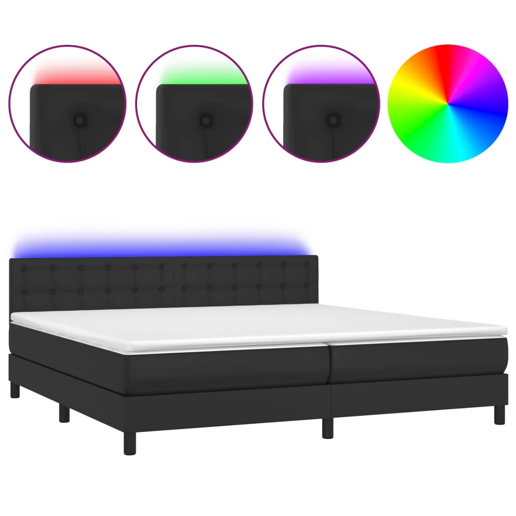 Boxspring met matras en LED kunstleer zwart 200x200 cm is nu te koop bij PeponiXL, paradijselijk wonen!
