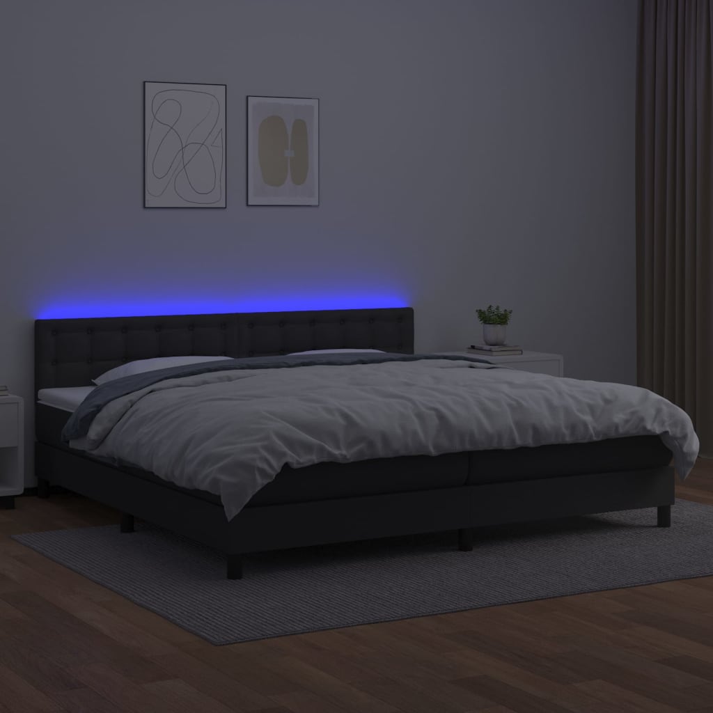 Boxspring met matras en LED kunstleer zwart 200x200 cm is nu te koop bij PeponiXL, paradijselijk wonen!