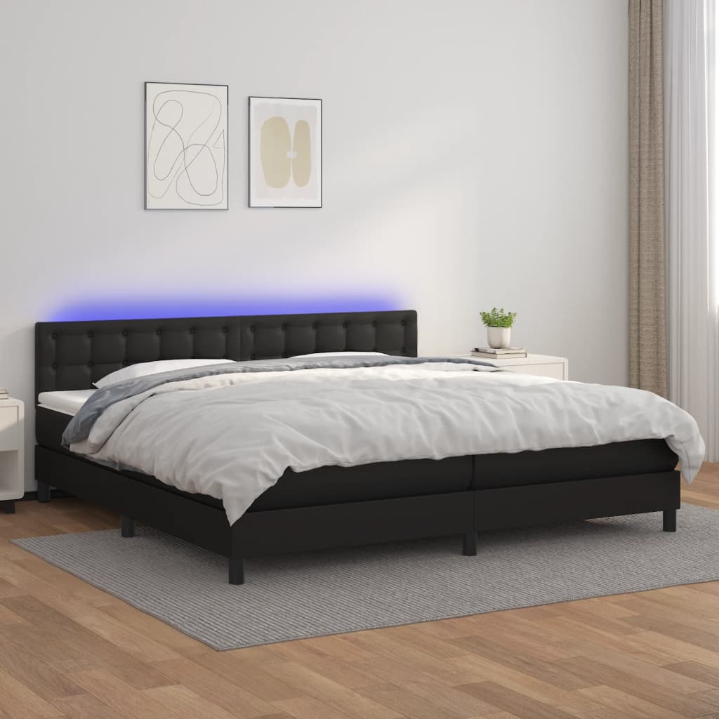 Boxspring met matras en LED kunstleer zwart 200x200 cm is nu te koop bij PeponiXL, paradijselijk wonen!