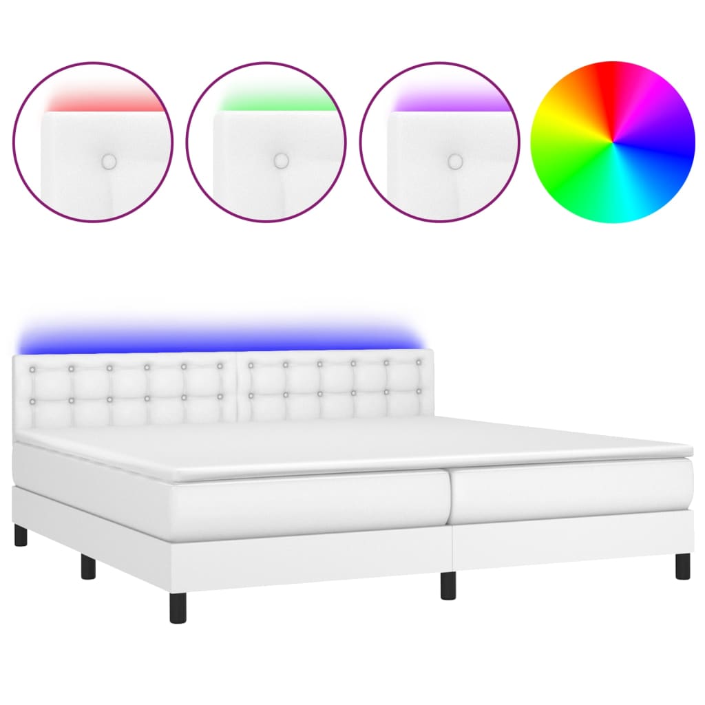 Boxspring met matras en LED kunstleer wit 200x200 cm is nu te koop bij PeponiXL, paradijselijk wonen!