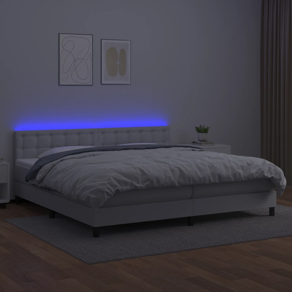 Boxspring met matras en LED kunstleer wit 200x200 cm is nu te koop bij PeponiXL, paradijselijk wonen!