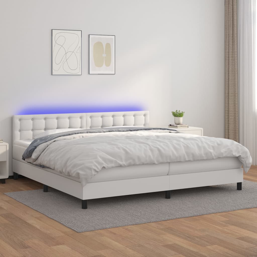 Boxspring met matras en LED kunstleer wit 200x200 cm is nu te koop bij PeponiXL, paradijselijk wonen!