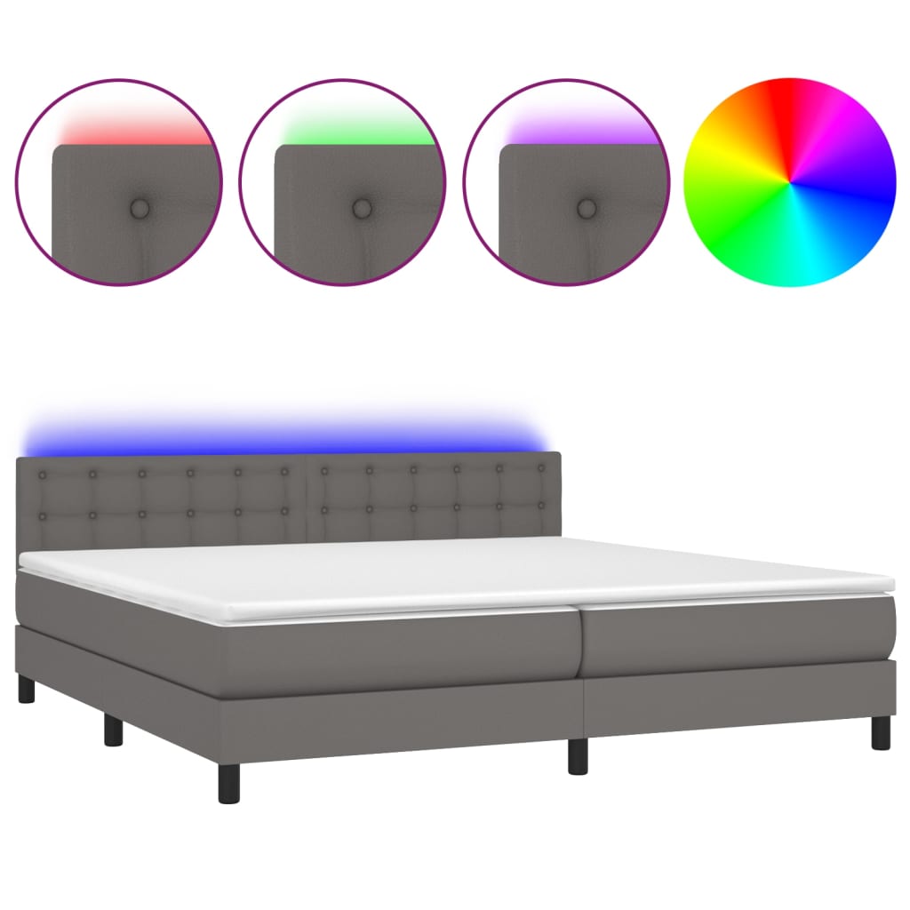 Boxspring met matras en LED kunstleer grijs 200x200 cm is nu te koop bij PeponiXL, paradijselijk wonen!