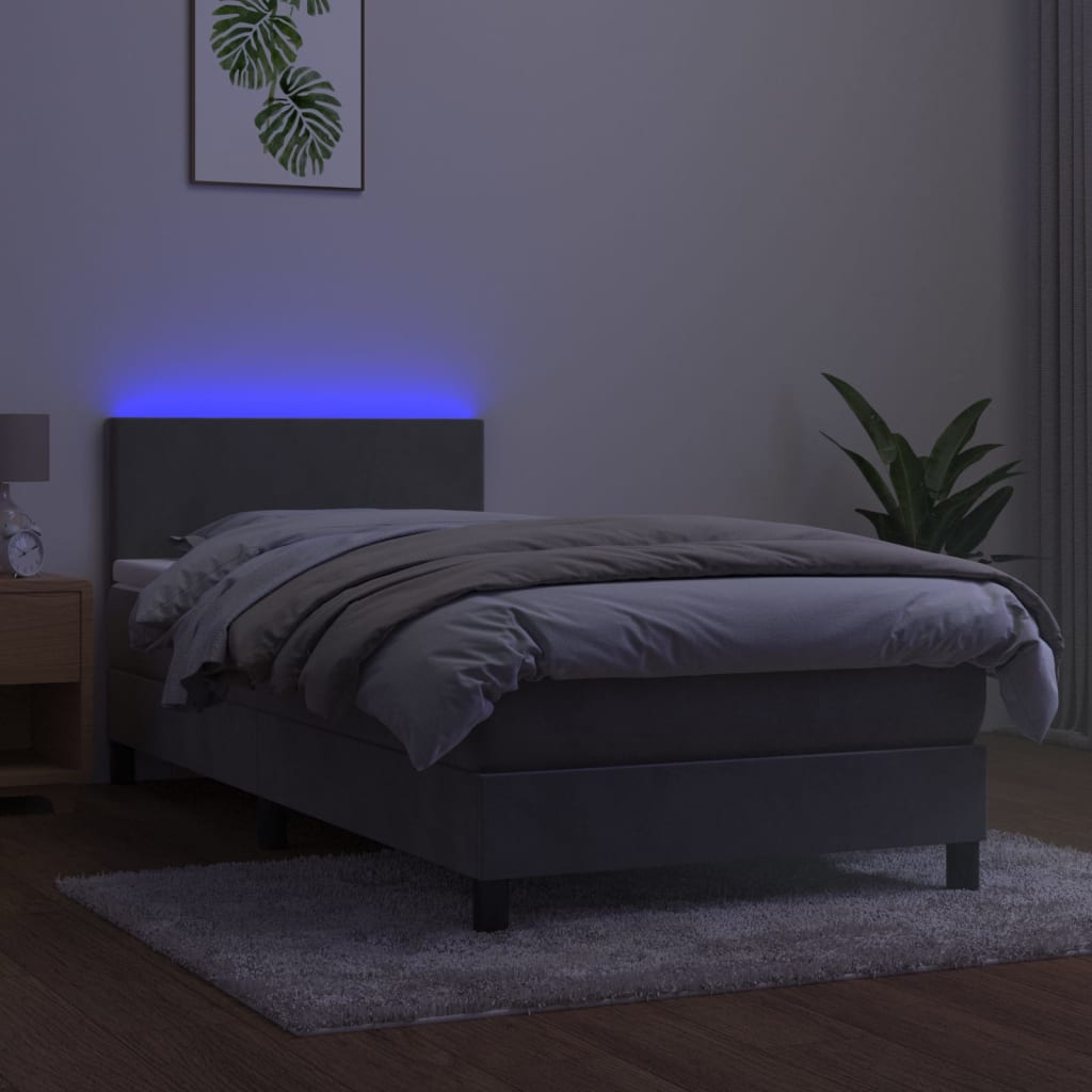 Boxspring met matras en LED fluweel lichtgrijs 80x200 cm is nu te koop bij PeponiXL, paradijselijk wonen!