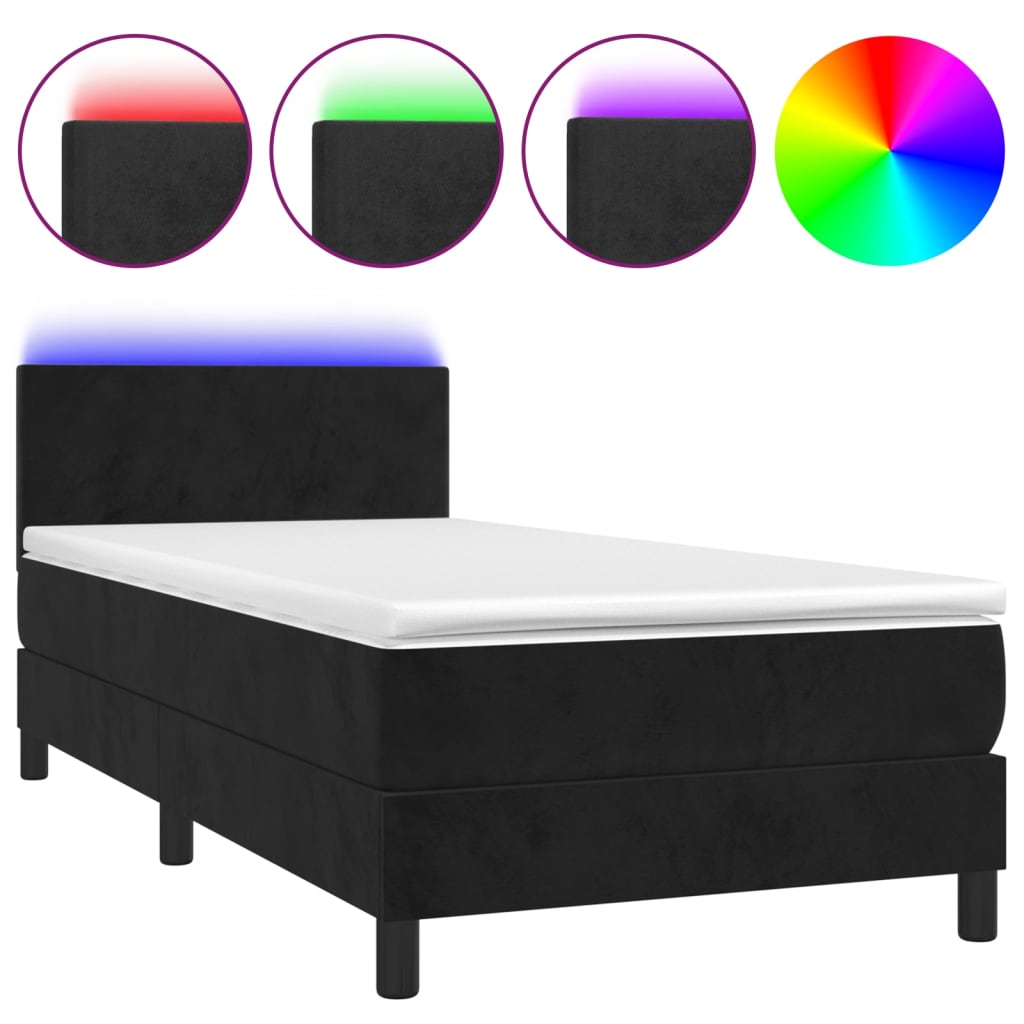Boxspring met matras en LED fluweel zwart 80x200 cm is nu te koop bij PeponiXL, paradijselijk wonen!