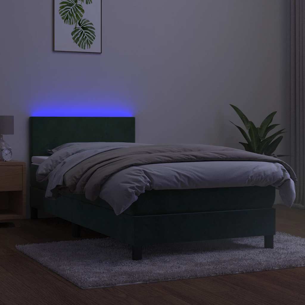 Boxspring met matras en LED fluweel donkergroen 80x200 cm is nu te koop bij PeponiXL, paradijselijk wonen!