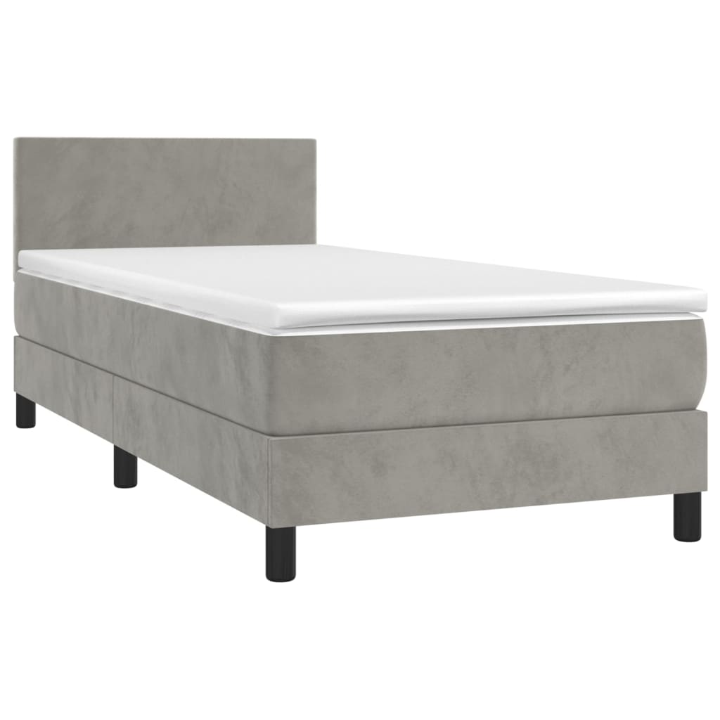 Boxspring met matras en LED fluweel lichtgrijs 90x190 cm is nu te koop bij PeponiXL, paradijselijk wonen!