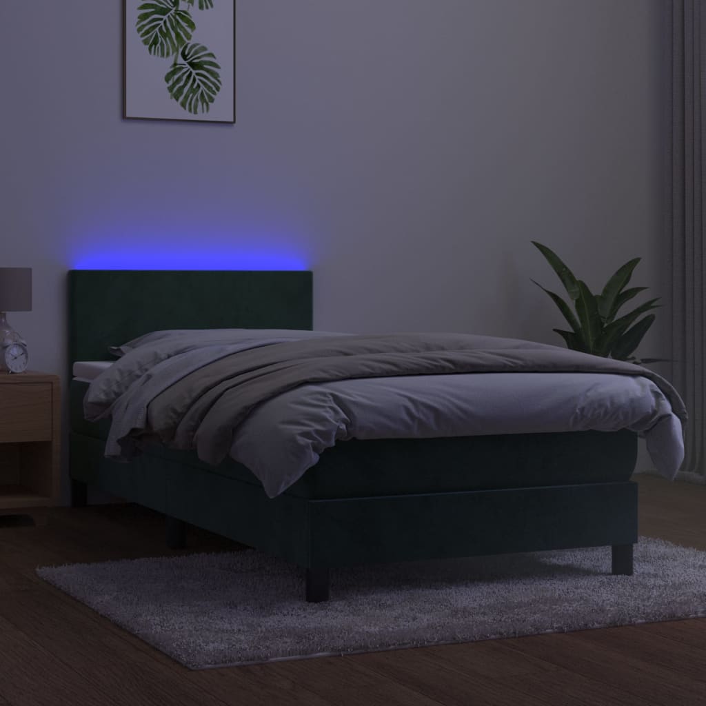 Boxspring met matras en LED fluweel donkergroen 90x200 cm is nu te koop bij PeponiXL, paradijselijk wonen!