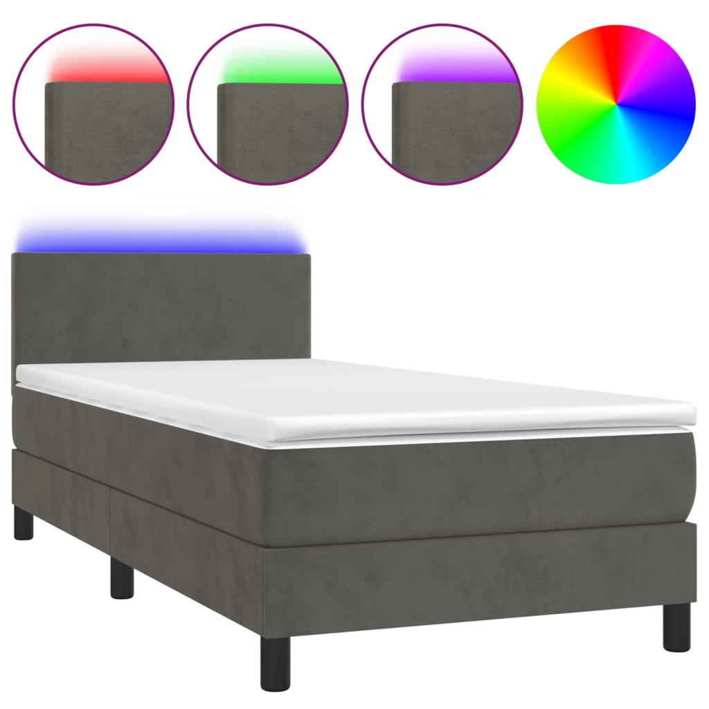 Boxspring met matras en LED fluweel donkergrijs 100x200 cm is nu te koop bij PeponiXL, paradijselijk wonen!