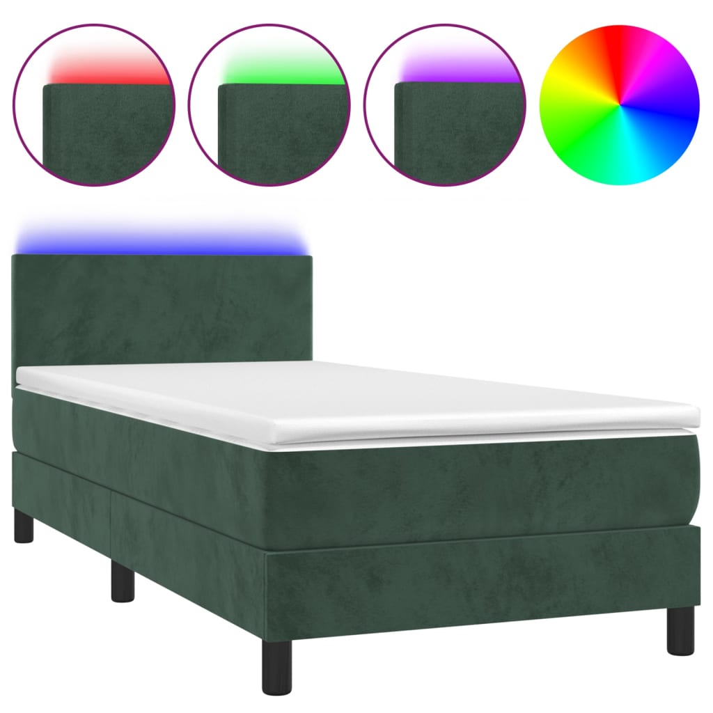 Boxspring met matras en LED fluweel donkergroen 100x200 cm is nu te koop bij PeponiXL, paradijselijk wonen!