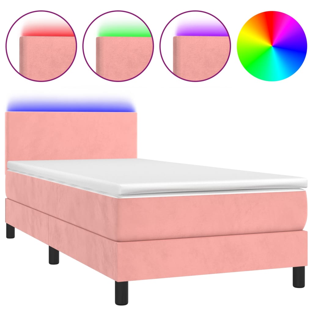 Boxspring met matras en LED fluweel roze 100x200 cm is nu te koop bij PeponiXL, paradijselijk wonen!