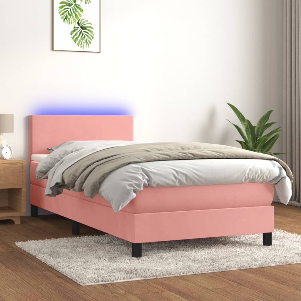 Boxspring met matras en LED fluweel roze 100x200 cm is nu te koop bij PeponiXL, paradijselijk wonen!