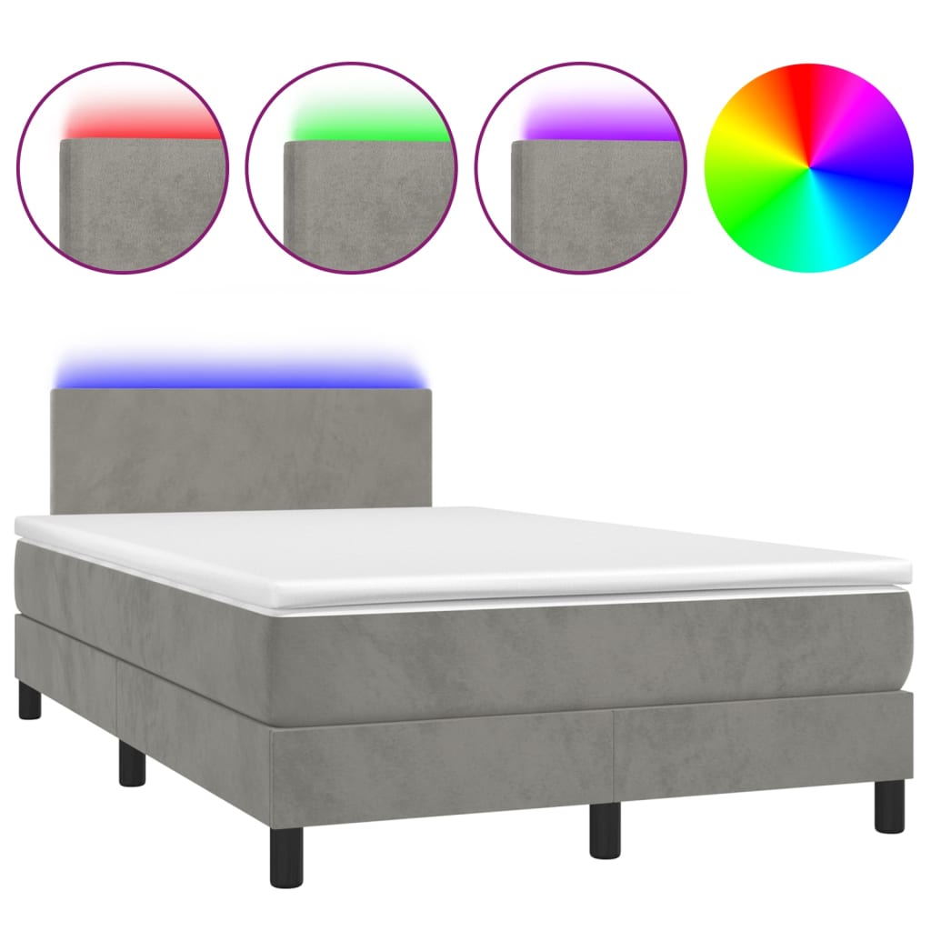 Boxspring met matras en LED fluweel lichtgrijs 120x200 cm is nu te koop bij PeponiXL, paradijselijk wonen!