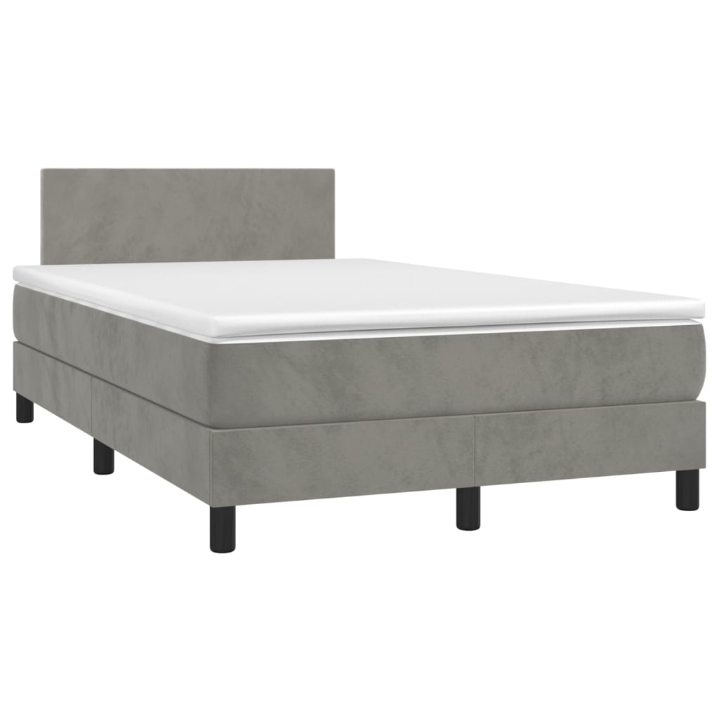 Boxspring met matras en LED fluweel lichtgrijs 120x200 cm is nu te koop bij PeponiXL, paradijselijk wonen!