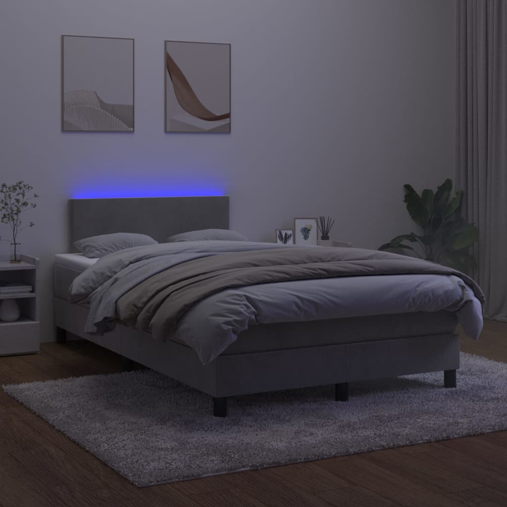 Boxspring met matras en LED fluweel lichtgrijs 120x200 cm is nu te koop bij PeponiXL, paradijselijk wonen!