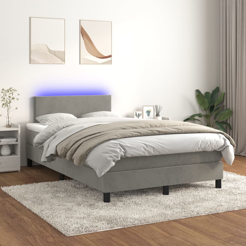 Boxspring met matras en LED fluweel lichtgrijs 120x200 cm is nu te koop bij PeponiXL, paradijselijk wonen!