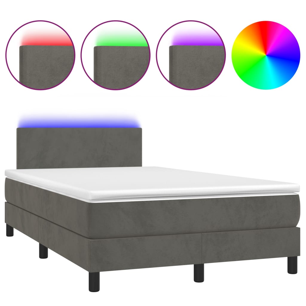 Boxspring met matras en LED fluweel donkergrijs 120x200 cm is nu te koop bij PeponiXL, paradijselijk wonen!