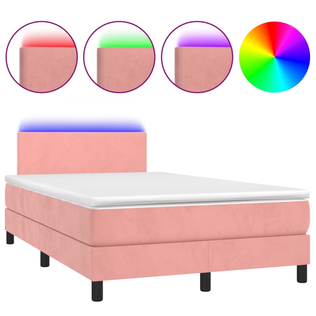 Boxspring met matras en LED fluweel roze 120x200 cm is nu te koop bij PeponiXL, paradijselijk wonen!